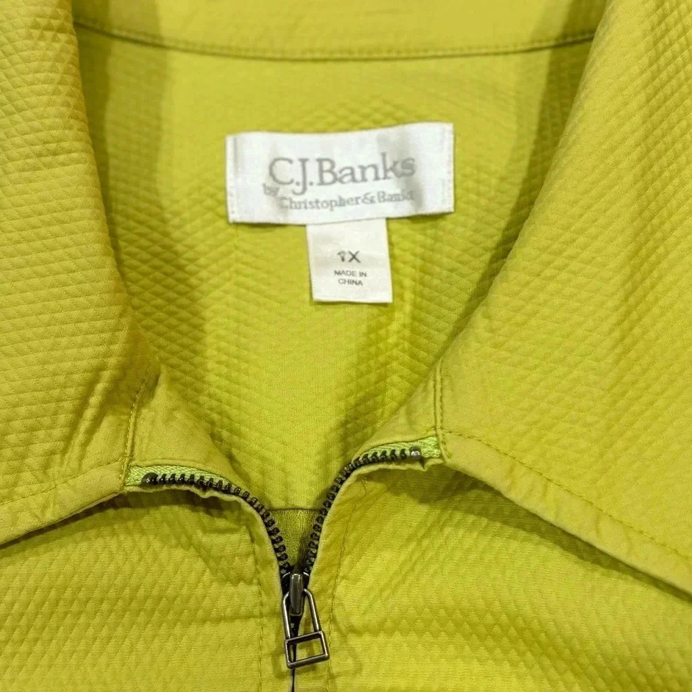 C.J. Banks Plus Size 1X Zippered Light Jacket. Light lime‎ green. - Picture 2 of 5